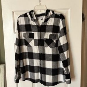Women's hooded long sleeve flannel shirt jacket